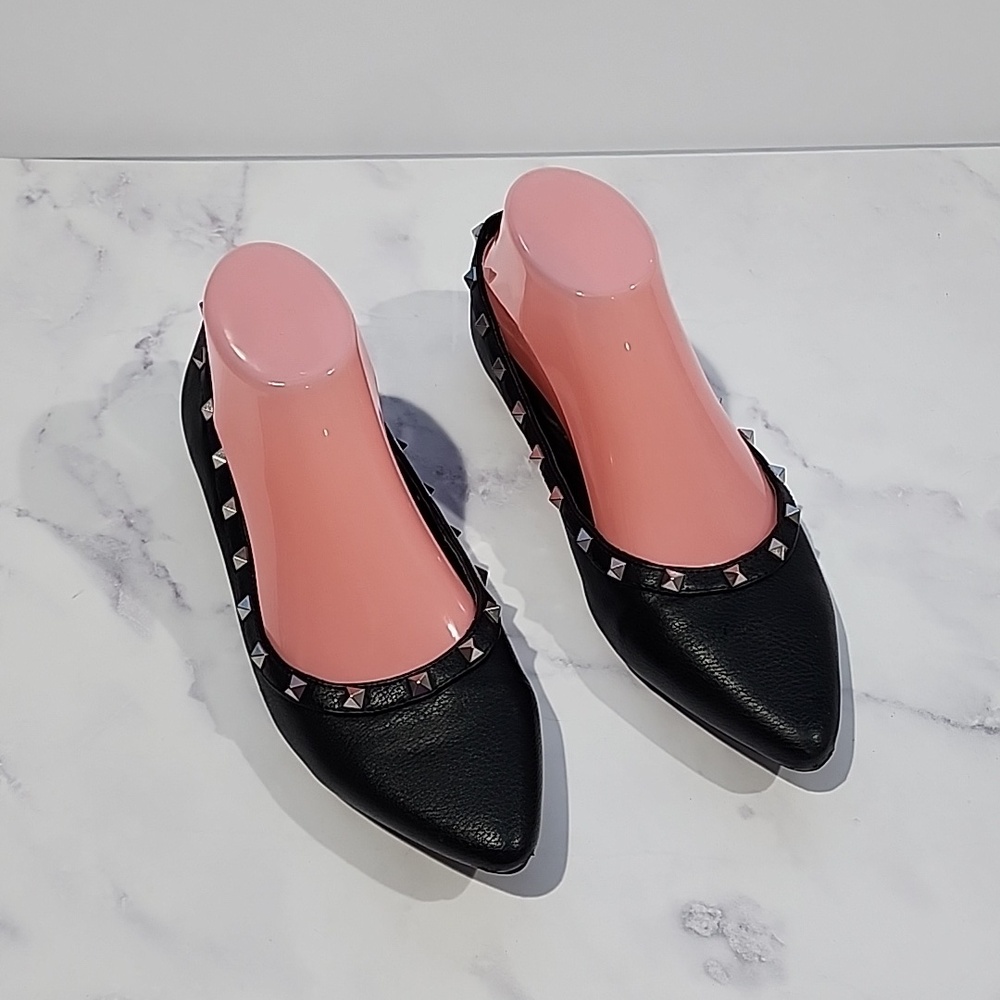 Sincerely Jules Silver Stud Spikes Black Ballet Point Flats Goth